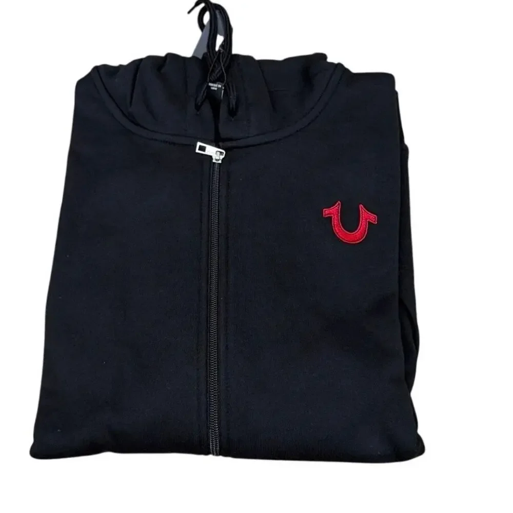 True religion 700892 embroidered zip hoodie Jet Black Size XL New